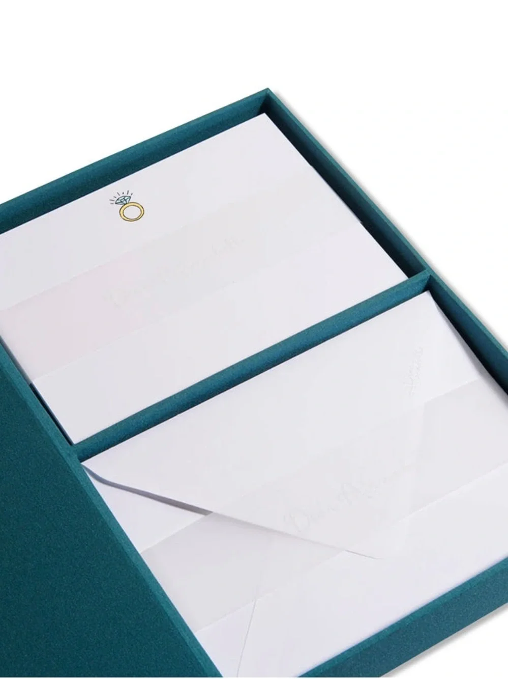 Dear Arrabella “Marry Me” Notecards Set Teal Gift Box with Pink Ribbon